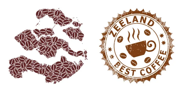 Mosaic Map of Zeeland Province from Coffee Beans and Grunge Badge for Best Coffee — стоковий вектор