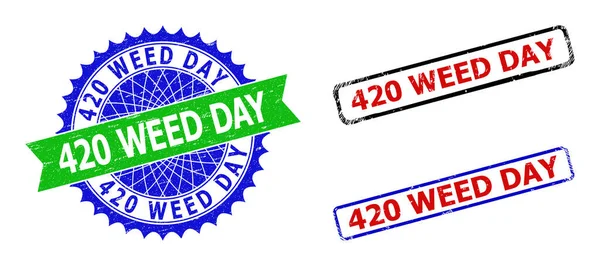 420 WEED DAY Rosetten- und Rechteckstempel mit Grunge-Oberflächen — Stockvektor