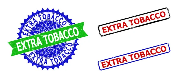 グランジスタイルで余分なTOBACCOロゼットと長方形のバイカラースタンプシール — ストックベクタ