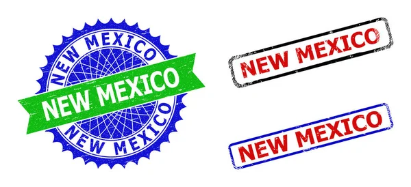 NEU MEXIKO Rosette und Rechteck Bicolor Badges mit korrodierten Stilen — Stockvektor
