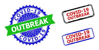 COVID-19 DOTBREAK Rosette ve dikdörtgen çift renkli mühürler aşınmış yüzeyler