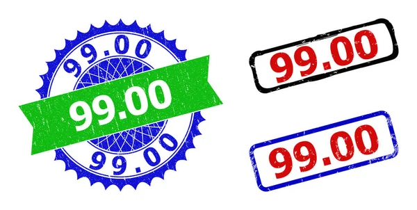 99,00 Rozet en rechthoek Bicolor Badges met Noodtexturen — Stockvector