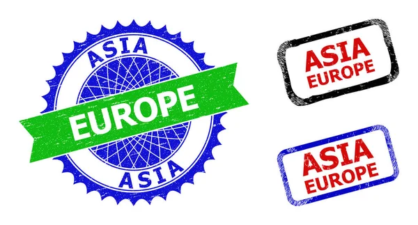 ASIE EUROPE Rosette et insignes bicolores rectangulaires avec styles rayés — Image vectorielle