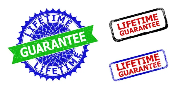 LIFETIME GUARANTEE Rosette and Rectangle Bicolor Watermarks with Unclean Surfaces — Stock Vector
