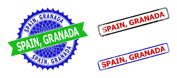 SPAIN, GRANADA Rosette ve Kirli Yüzeyli İki Renkli Damgalar — Stok Vektör