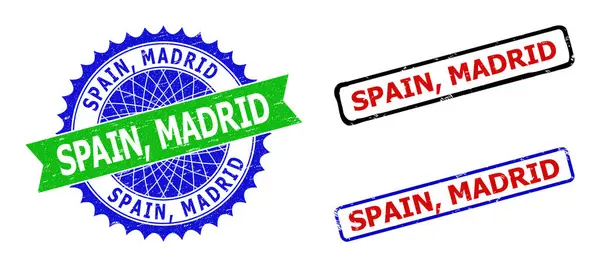 ESPAGNE, MADRID Joints bicolores Rosette et Rectangle avec styles de détresse — Image vectorielle