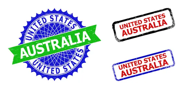 ESTADOS UNIDOS AUSTRÁLIA Roseta e Retângulo Bicolor Selos com Estilos Impuros — Vetor de Stock