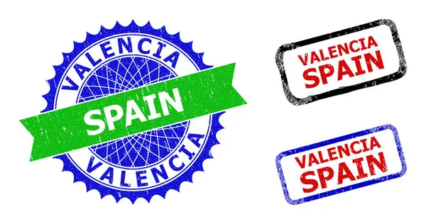 VALENCIA ESPAGNE Rosette et Rectangle Bicolore Timbres avec Textures Grognées — Image vectorielle