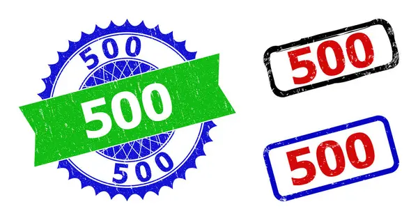 500 Rozet en rechthoek Bicolor Stempels met Grunged Styles — Stockvector