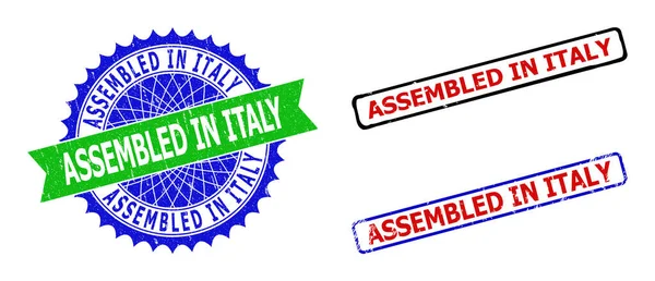 АССАМБИРОВАННЫЕ В ИТАЛИИ Розетка и прямоугольные двухцветные значки с нечистыми стилями — стоковый вектор