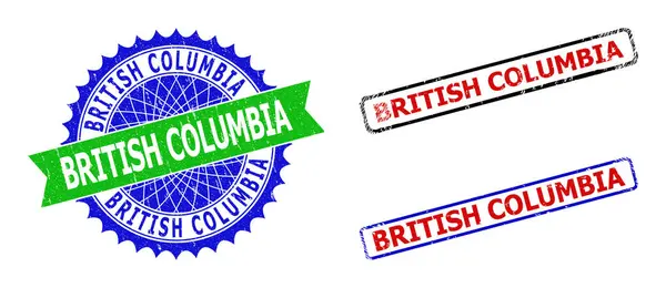 BRITISH COLUMBIA Rosette und Rechteck Bicolor Seals mit grunged Textures — Stockvektor