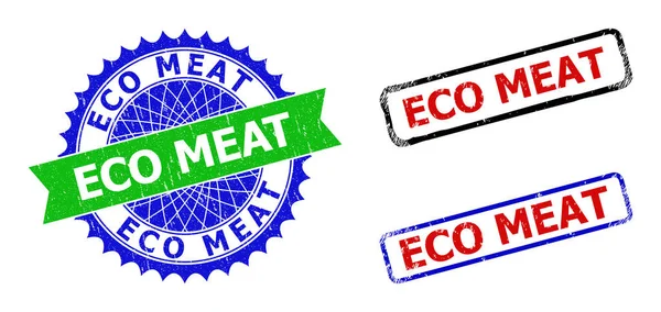 ECO MEAT Rosette en Rectangle Bicolor Stamp Seals met Grunge texturen — Stockvector