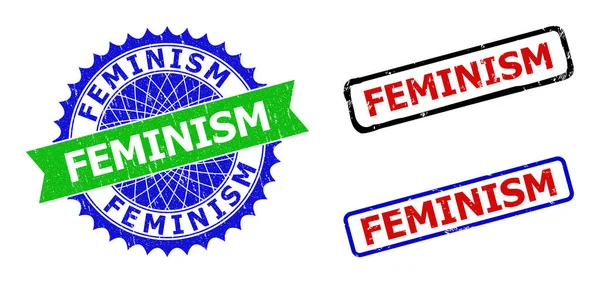 FEMINISM Rozeta i prostokąt Dwukolorowe uszczelki z nieczystymi teksturami — Wektor stockowy