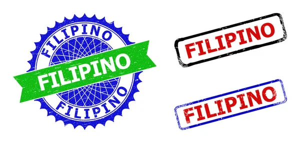 Розетка FILIPINO и двухцветные печати прямоугольника с каучуковыми стилями — стоковый вектор