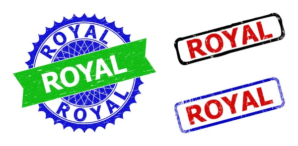 ROYAL Rosette and Rectangle Bicolor Stamp Seals with Scratched Styles — 图库矢量图片