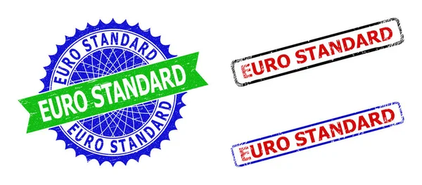 EURO STANDARD Rosette et sceaux bicolores rectangulaires avec styles de détresse — Image vectorielle