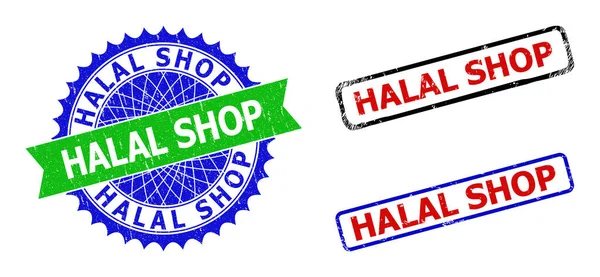 HALAL SHOP Rosette和矩形双色水印与弯曲的样式 — 图库矢量图片