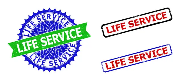 LIFE SERVICE Rosette and Rectangle Bicolor Badges with Unclean Surfaces - Stok Vektor