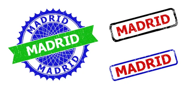 Badges bicolores MADRID Rosette et Rectangle avec surfaces impures — Image vectorielle