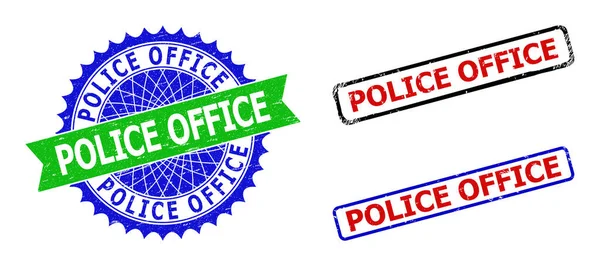 POLICE OFFICE Rosette and Rectangle Bicolor Stamps with Rubber Styles — Stock Vector