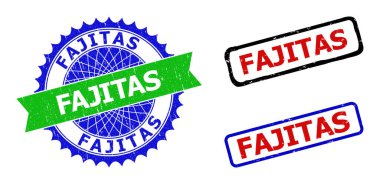 FAJITAS Rosette ve dikdörtgen çift renkli mühürler Grunge dokuları ile mühürlendi