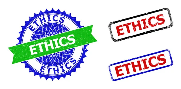 ETHICS Rosette and Rectangle Bicolor Watermarks with Distress Surfaces — стоковий вектор