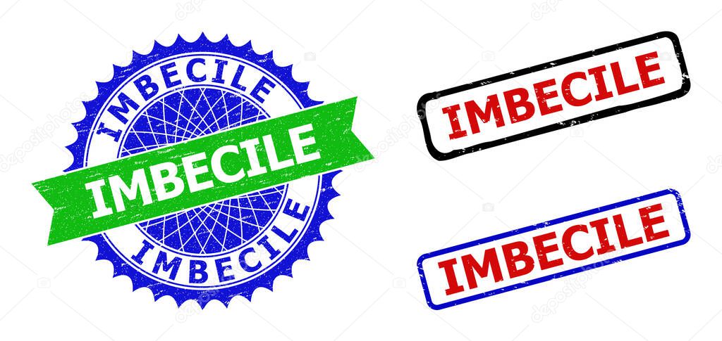 IMBECILE Rosette and Rectangle Bicolor Stamp Seals with Corroded Styles