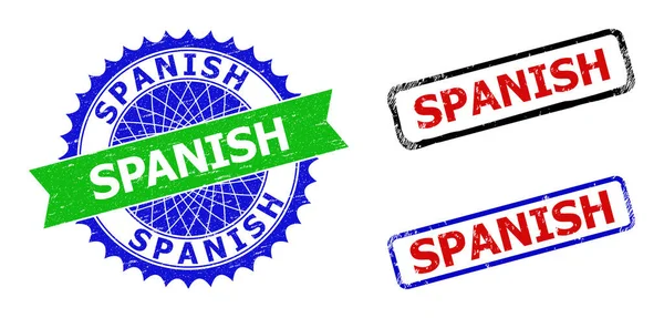SPANISH Rosette and Rectangle Bicolor Seals with Grunge Surfaces — 图库矢量图片