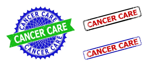 CANCER CARE Rosette and Rectangle Bicolor Badges with Unclean Textures - Stok Vektor