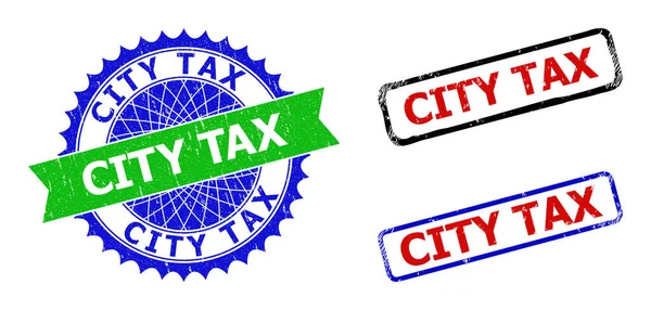 CITY TAX Rosette und Rechteck Bicolor Seals mit Distress Styles — Stockvektor