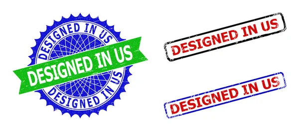 DESIGNÉ AUX ÉTATS-UNIS Joints bicolores Rosette et Rectangle avec surfaces impures — Image vectorielle