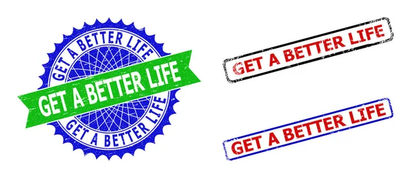 GET A BETTER LIFE Rosette and Rectangle Bicolor Stamps with Rubber Styles - Stok Vektor
