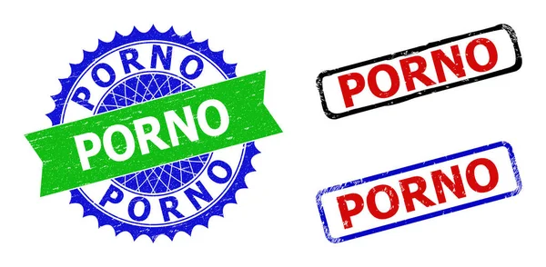 PORNO Rosette et timbres bicolores rectangulaires avec styles corrodés — Image vectorielle