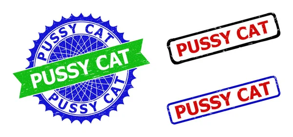 PUSSY CAT Rosette and Rectangle Bicolor Seals with Corroded Surfaces — Vetor de Stock