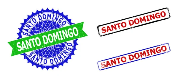SANTO DOMINGO Rozeta i prostokąt Dwukolorowe znaki wodne z nieczystymi powierzchniami — Wektor stockowy