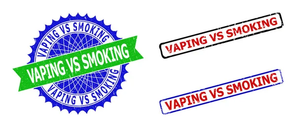 VAPING VS SMOKING Rosette et Rectangle Bicolore Timbres avec Textures Corrodées — Image vectorielle