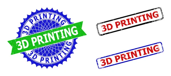 3D PRINTING Rosette και ορθογώνιο δίχρωμο υδατογραφήματα με Corroded στυλ — Διανυσματικό Αρχείο