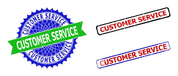 客户服务玫瑰及带橡胶表面的矩形双色徽章 — 图库矢量图片