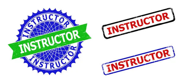 INSTRUCTOR Rosette and Rectangle Bicolor Seals with Corroded Surfaces — стоковий вектор