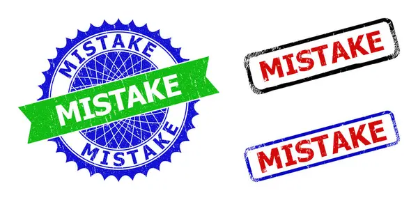 MISTAKE Rosette and Rectangle Bicolor Seals with Unclean Styles — Stock Vector