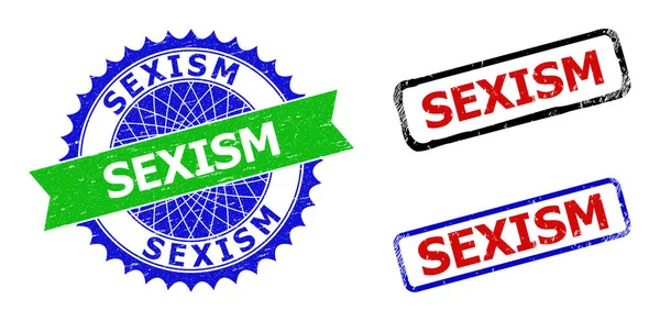 SEXISM Rozeta i prostokąt Dwukolorowe znaczki o skorodowanej fakturze — Wektor stockowy