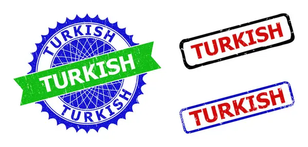 Rosette TURKISH dan Rectangle Bicolor Watermark dengan Gaya Korosi - Stok Vektor