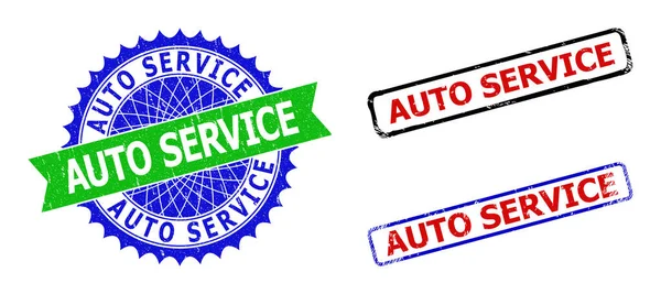 AUTO SERVICE Rosette and Rectangle Bicolor Stamp Seals with Corroded Styles — 스톡 벡터