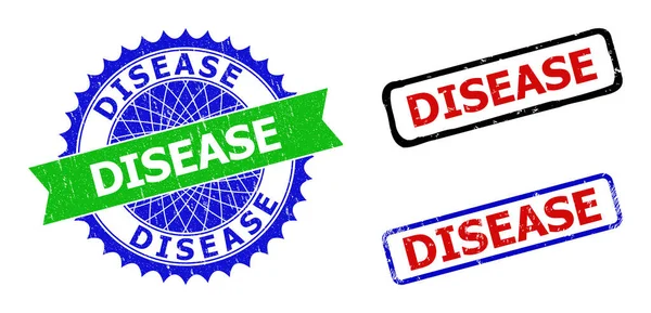 DISEASE Rosette and Rectangle Bicolor Watermarks with Distress Styles — Stock Vector