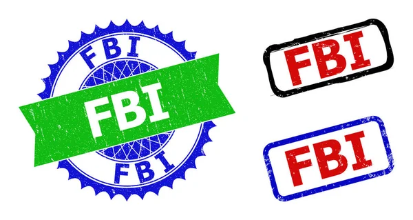 FBI Rosette and Rectangle Bicolor Stamp Seals with Grunge Styles — Stock Vector