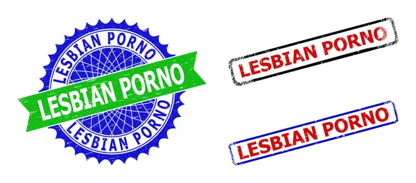 LESBIAN PORNO Roseta e retângulo Bicolor Selos com texturas de borracha — Vetor de Stock