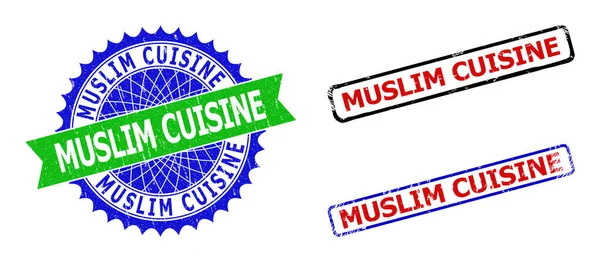 MUSLIM CUISINE Rosette and Rectangle Bicolor Stamp Seals with Rubber Textures — 图库矢量图片