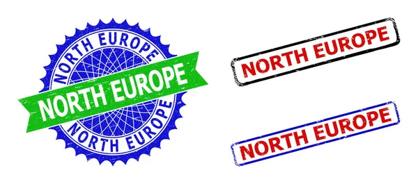 EUROPE DU NORD Rosette et sceaux bicolores rectangulaires avec styles grognés — Image vectorielle