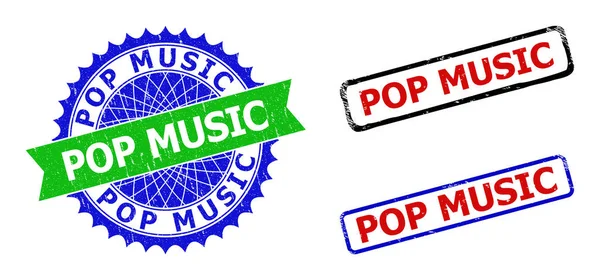 POP MUSIC Rosett och rektangel Bicolor märken med korroderade ytor — Stock vektor