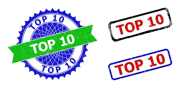 TOP 10 Sellos de Roseta y Rectángulo Bicolor con Estilos Grunged — Vector de stock